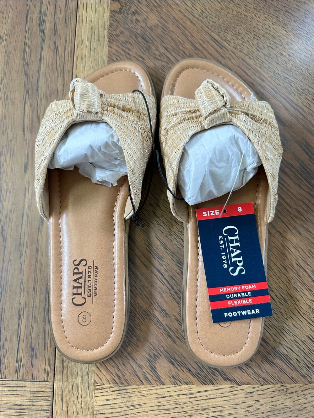 Chaps Beige Woven Knot Slide Sandals